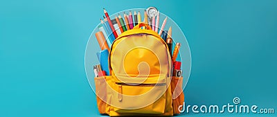 Full haversack backpack education bag stationery school notebook nobody back Stock Photo