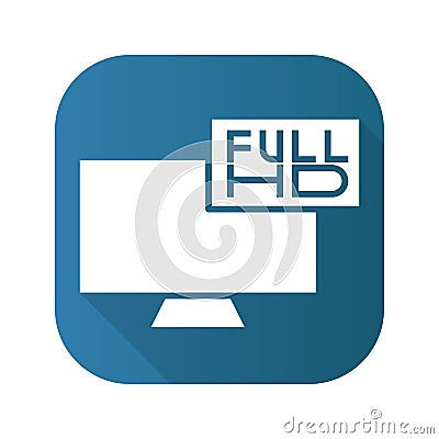 Full HD television flat design long shadow icon. Vector silhouette symbol. Vector Illustration