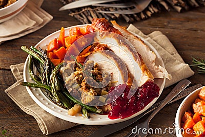 Full Homemade Thanksgiving Dinner Stock Photo