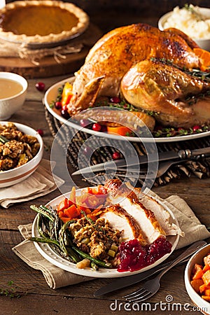 Full Homemade Thanksgiving Dinner Stock Photo