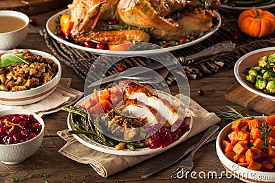 Full Homemade Thanksgiving Dinner Stock Photo