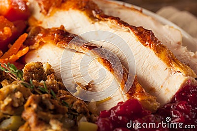 Full Homemade Thanksgiving Dinner Stock Photo