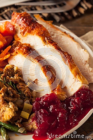 Full Homemade Thanksgiving Dinner Stock Photo