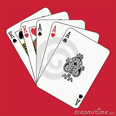 Full house aces kings on red Vector Illustration