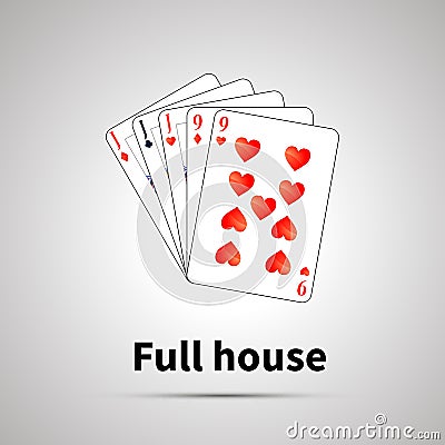 Full house poker combination on gray Vector Illustration