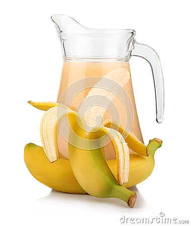 Full jug of banana juice and fruits Stock Photo