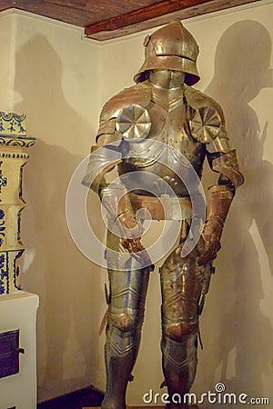 Full knightly armor at Bran Castle, Transylvania, Romania Stock Photo