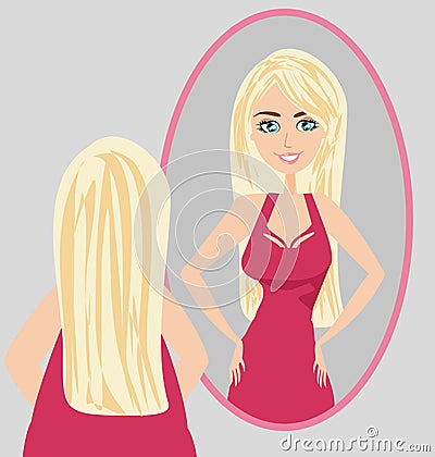 Full lady enjoys her slim reflection Vector Illustration