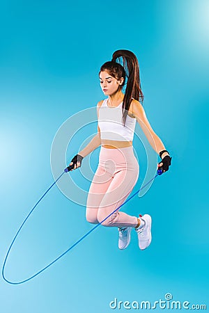 Full length body size profile side view of her she nice attractive sportive slim thin slender lady working out dream Stock Photo