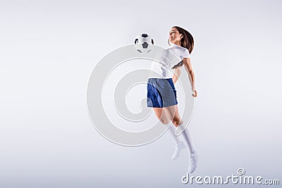 Full length body size view of her she nice attractive lovely slim energetic motivated cheerful straight-haired girl Stock Photo