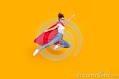 Full length body size view of her she nice attractive strong motivated energetic fit slim cheerful girl jumping wearing Stock Photo