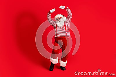 Full length body size view of his he nice handsome bearded fat overweight Santa dancing rest relax occasion event x-mas Stock Photo