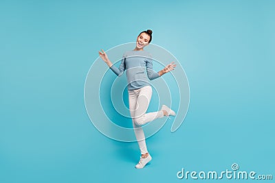 Full length body size view photo cute lovely sweet youth people fool have holidays chill laughter summer travel dressed Stock Photo