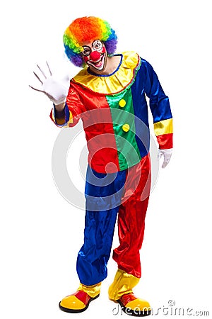 Full length clown saying hello Stock Photo