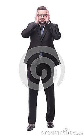 Full length .concerned businessman . isolated on white Stock Photo