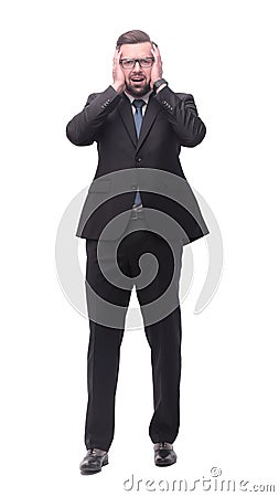 Full length .concerned businessman . isolated on white Stock Photo