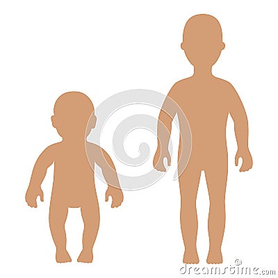 Full length front silhouette child, baby set Vector Illustration