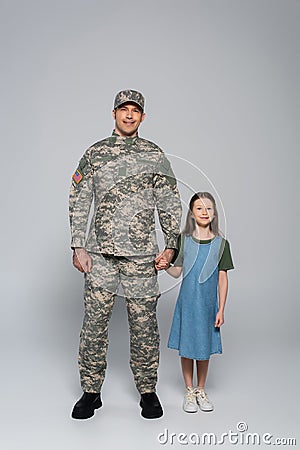 full length of happy army soldier Stock Photo