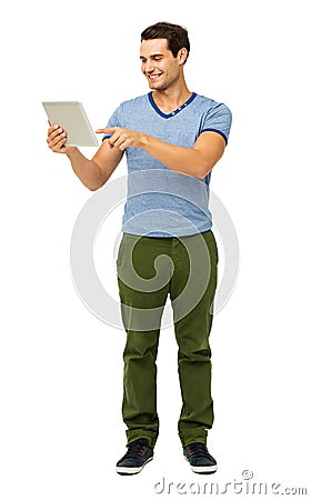 Full Length Of Man Touching Digital Tablet Stock Photo