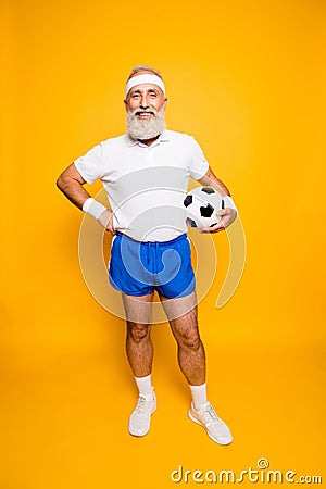 Full length of modern cool funny competetive pensioner, leader, Stock Photo