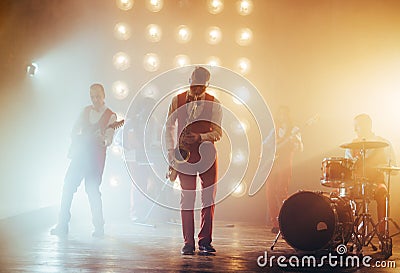 Full length photo. important event . instrumentalist playing the guitar Stock Photo