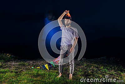 Double exposure shot of a talented hip hop dancer while dancing at mountain Stock Photo