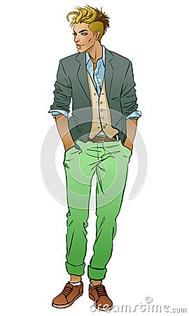 Full length portrait of handsome young man. Vector Illustration