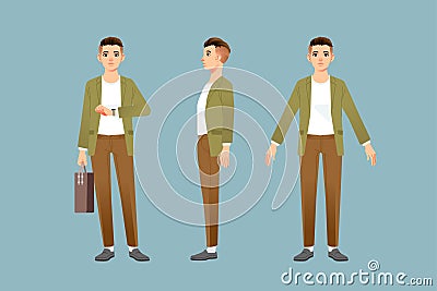 Full length portrait young Men in stylish clothes front side view millenial businessman Vector illustration Vector Illustration