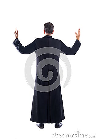 Full length priest blessing arm rear view Stock Photo