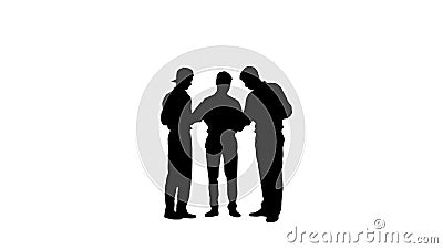 Silhouette Three similar dressed guys reading some documents whi Stock Photo