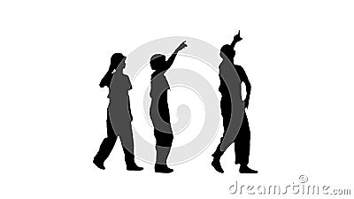 Silhouette Three young construction workers doing a funny row da Stock Photo