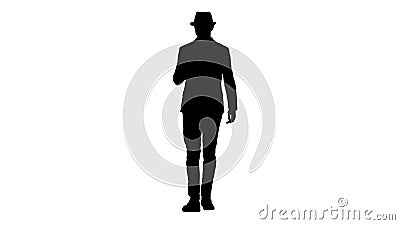 Silhouette Smart casual arabian man using smartphone while walking. Stock Photo