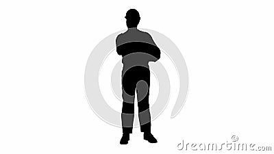 Silhouette Worker holding paint brush smiling to camera. Stock Photo