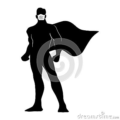 Full length of silhouette male superhero with surgical mask vector illustration sketch doodle hand drawn isolated on white Vector Illustration