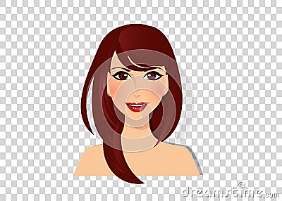 Beautiful brunette girl with hazel eyes and magnificent brown dark chocolate color long hair Vector Illustration