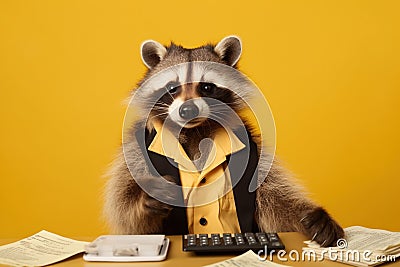 a cute raccoon working at office Stock Photo