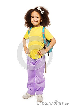 Full length view of African girl with rucksack Stock Photo