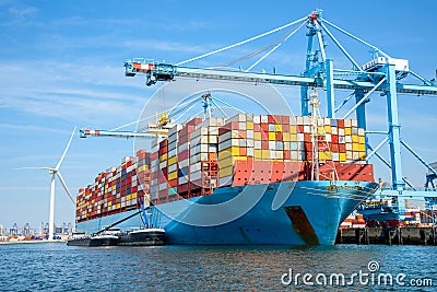 Full loaded container ship in harbour Editorial Stock Photo