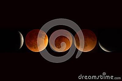 Full lunar eclipse composite April, 2014, Oregon, Cascade-Siskiyou National Monument , near Ashland Stock Photo