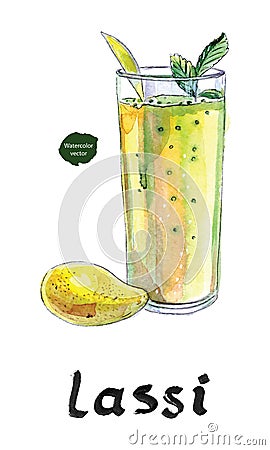 Full mango and mango lassi in watercolor Vector Illustration