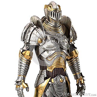 Full medieval iron suit, isolated on a white background. 3d illustration Cartoon Illustration