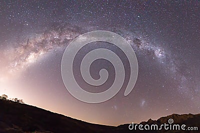 Full milky way panorama night sky shot in Patagonia Stock Photo