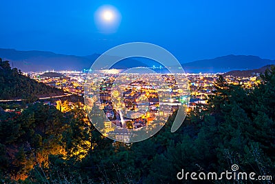 Full moon above the spa town Stock Photo