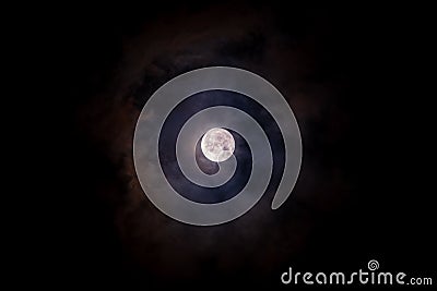 Full moon black background with clouds detail surface Stock Photo
