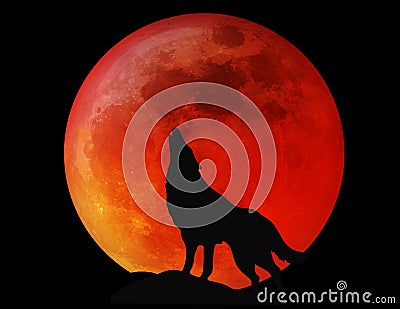 Halloween Full Moon Wolf Blood Red Stock Photo