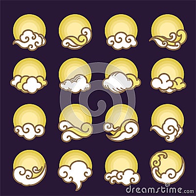 Full moon with the cloud icons vector set Vector Illustration