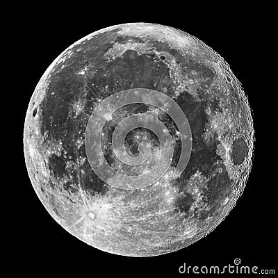 Full Moon details adn craters in night sky Stock Photo