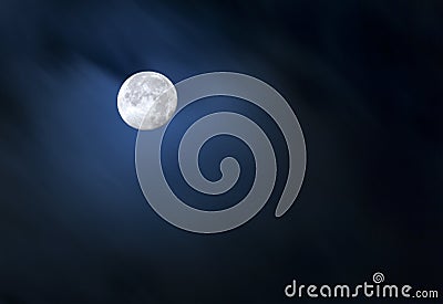 Full Moon in Dark Blue Sky Stock Photo