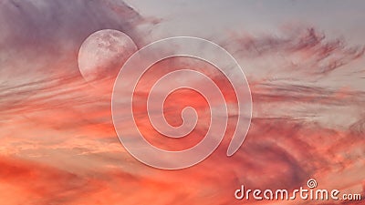 Full Moon Day Clouds Ethereal Surreal Abstract Sky Wallpaper 16.9 Stock Photo