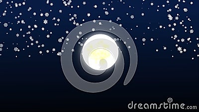 full moon fall snow at night Cartoon Illustration